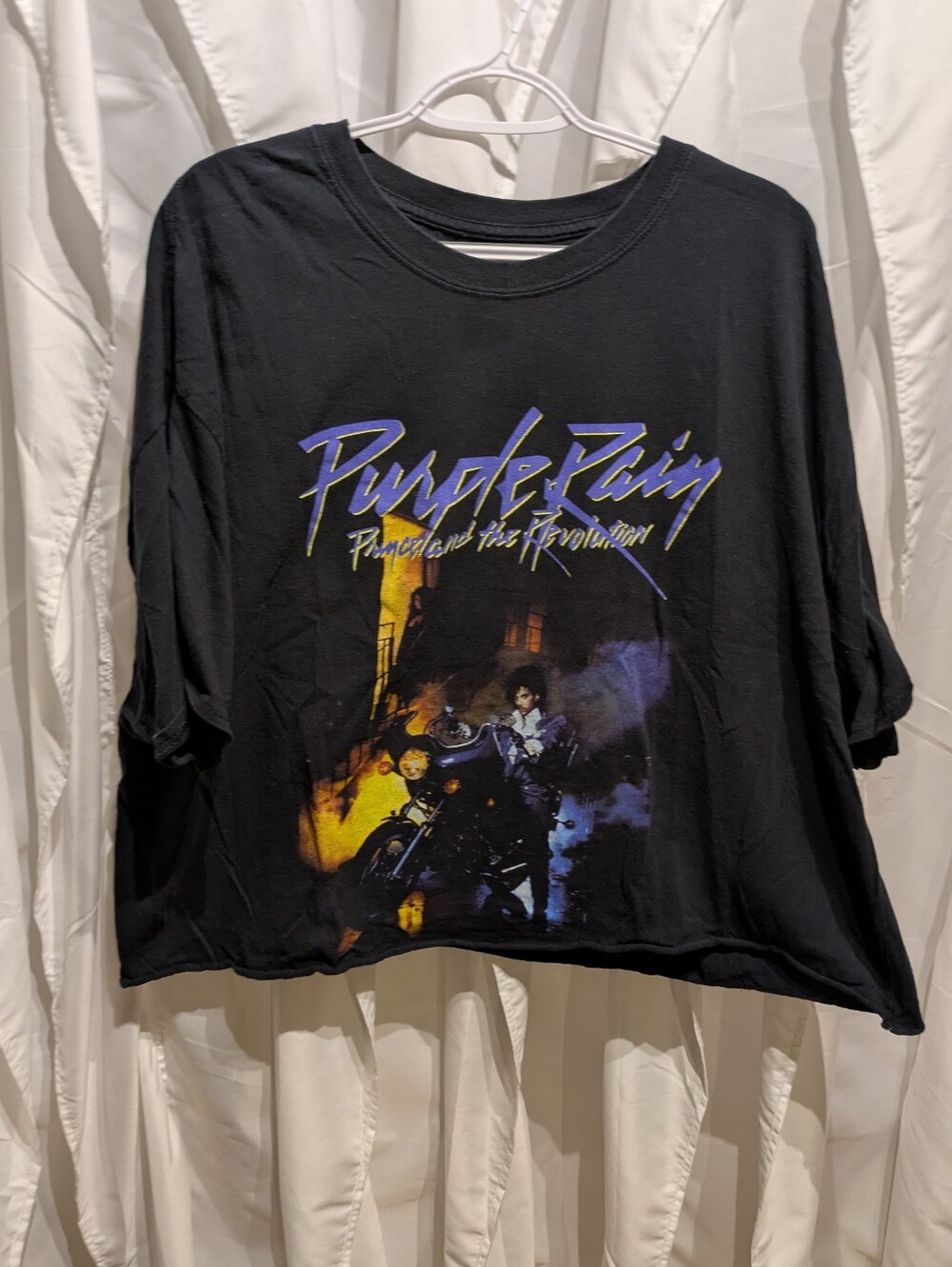 15 Prince Purple Rain Graphic Crop Top T-Shirt Black Size 3XL (Flawed / Cut Hem)